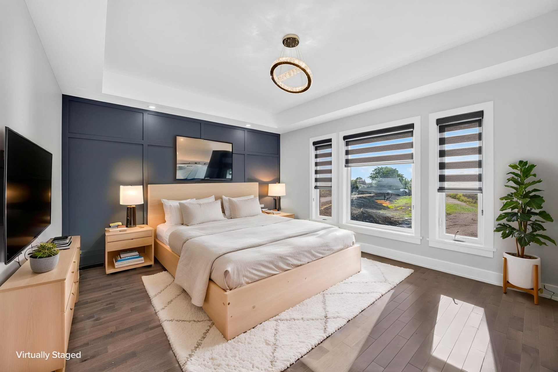 Primary bedroom, virtually staged